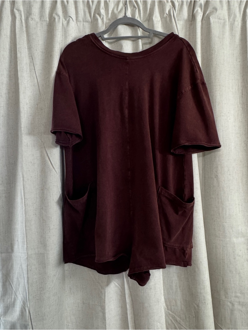 Free People Burgundy Short Sleeve Romper with Pocket Details
